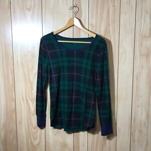 Old Navy Plaid Scoop Neck Long Sleeve Thermal Top M